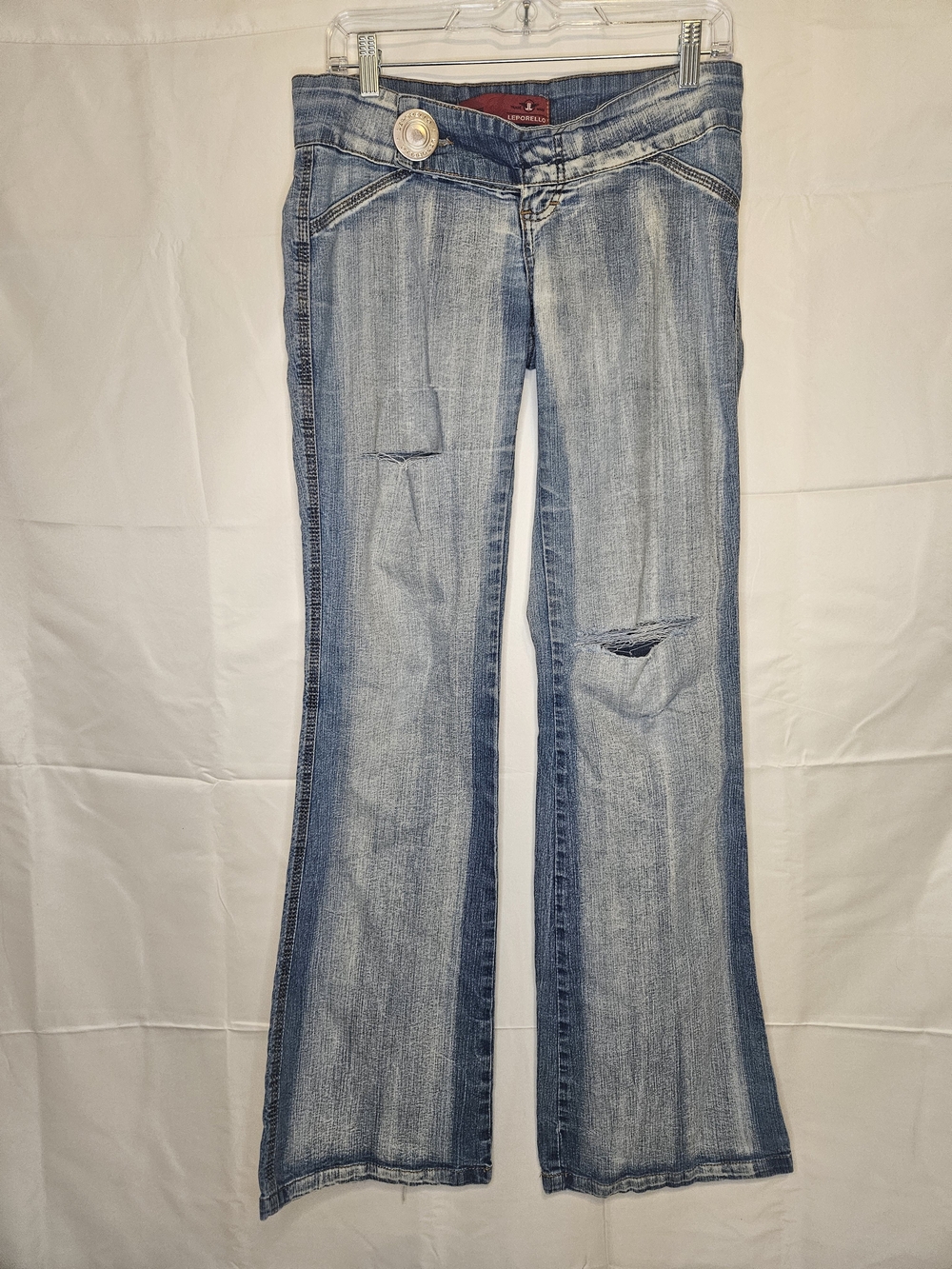 Vintage Low Rise Light Wash Flared Jeans with Distressed Details — Women Retro